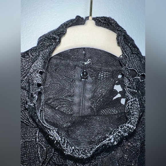 &ML Monique Lhuillier Facade Sheath black lace brocade sz 0 *flawed inside - Picture 7 of 16